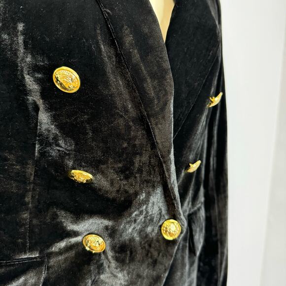 Rachel Zoe Black Velvet Double Breasted Military Jacket Gold Button Women's XS - Picture 4 of 12